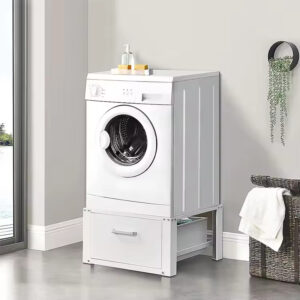 Heavy Duty Steel Washing Machine Pedestal With Storage Drawer – White Suitable For All Standard Washing Machines And Dryers Non Slip And Scratch Protection Design