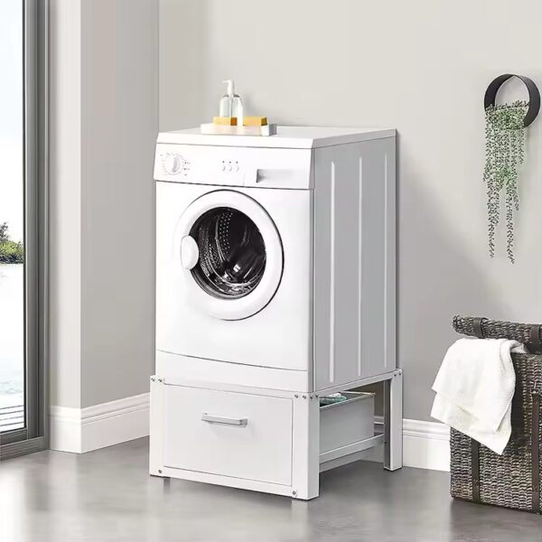 Heavy Duty Steel Washing Machine Pedestal With Storage Drawer – White Suitable For All Standard Washing Machines And Dryers Non Slip And Scratch Protection Design